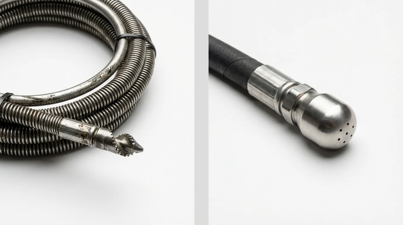 Drain snake cable and hydro jetting nozzle used for drain cleaning in Arcade, NY