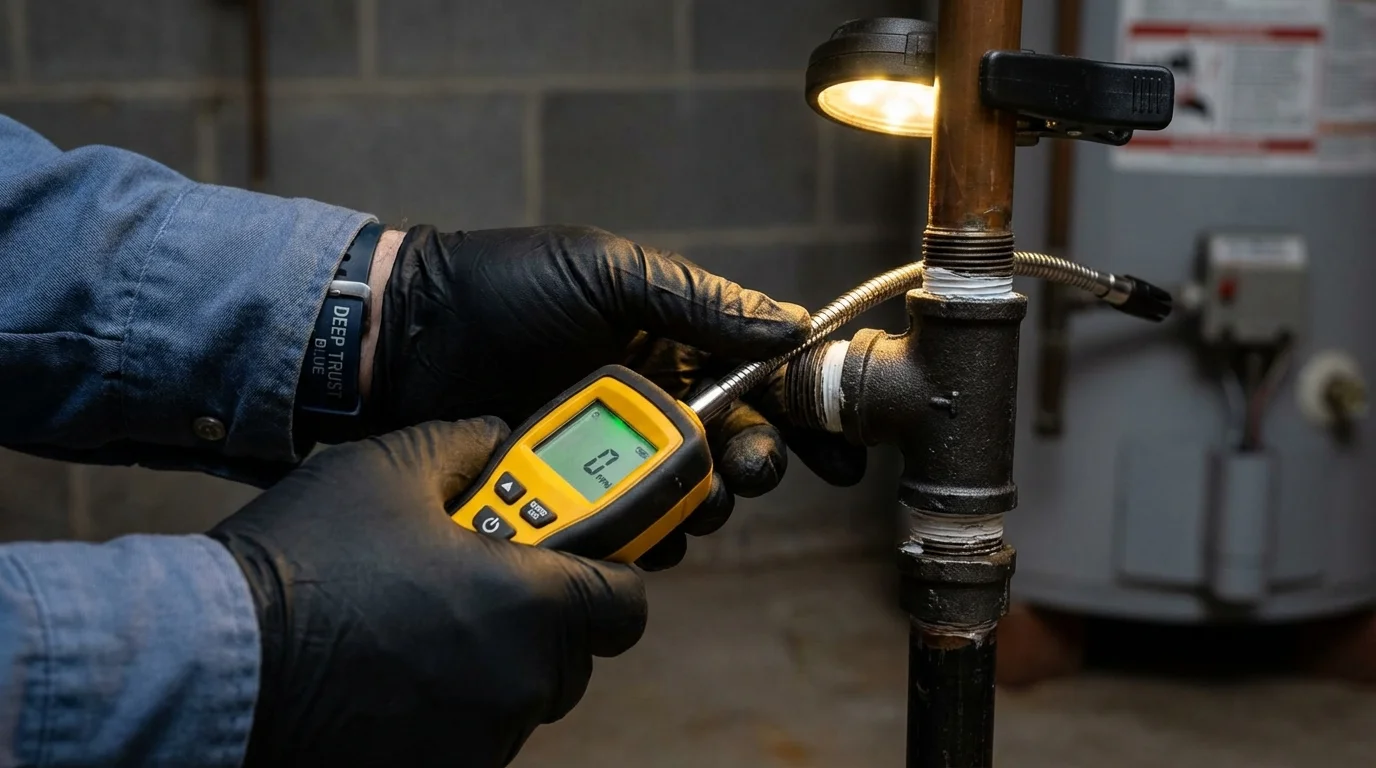 Gas leak detection with electronic sniffer by Johns Plumbing LLC in Arcade