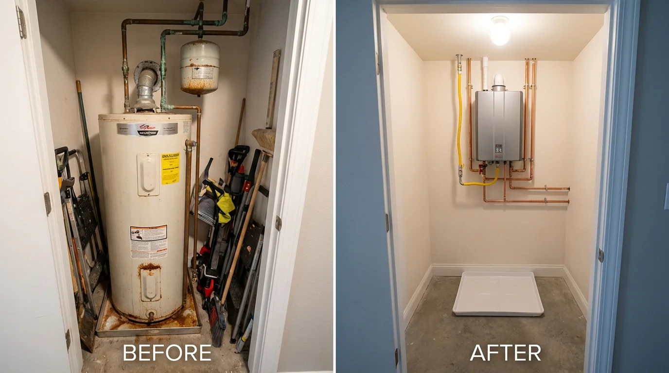 Tank water heater versus wall-mounted tankless unit comparison for Arcade, NY homeowners