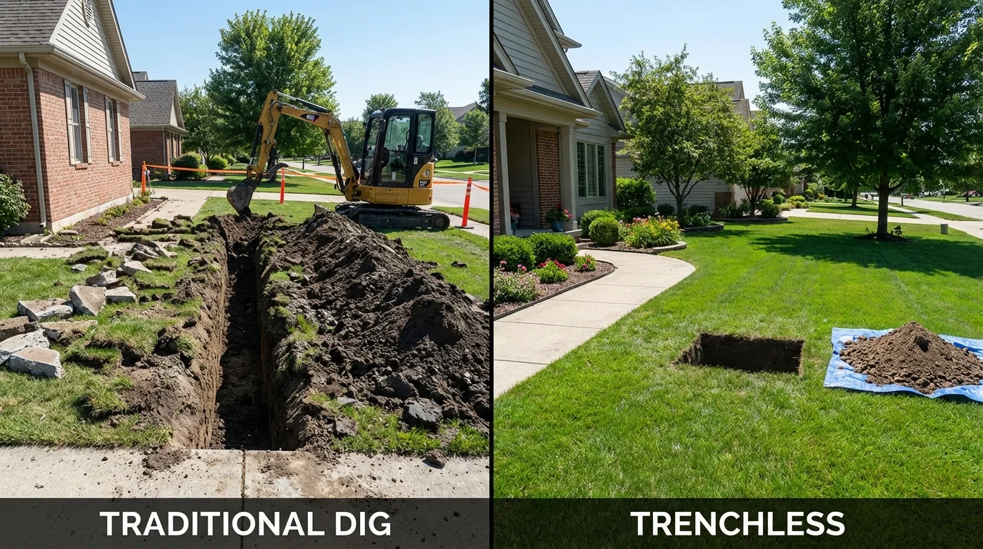 Trenchless sewer repair with minimal yard damage versus traditional excavation in Arcade, NY